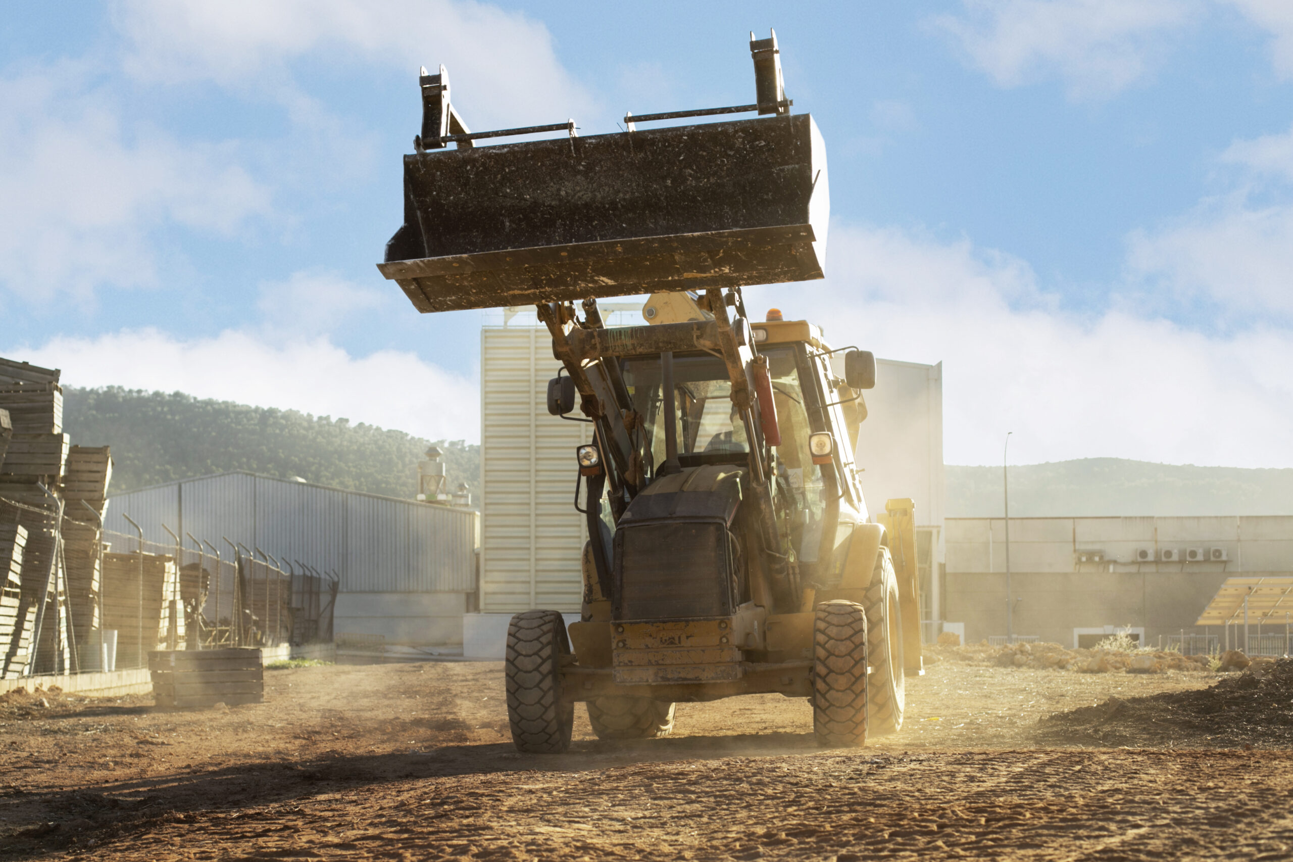 Construction excavator digging